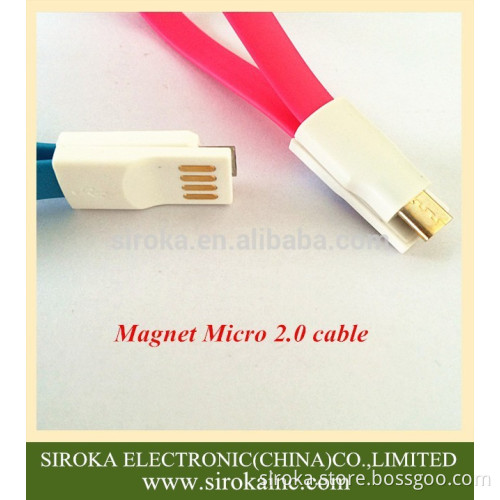 Tangle-free flat Magnetic micro usb 2.0 cable USB sync charger cable cord for Blackberry LG HTC